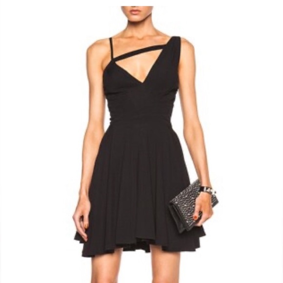 New Noam Hanoch Alegra Jersey Dress Black Fit Flare Asymmetric V Neck Sz 0 - Picture 2 of 10